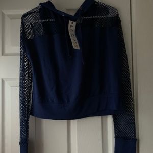 Brand New Navy Blue Mesh Crop Sweatshirt